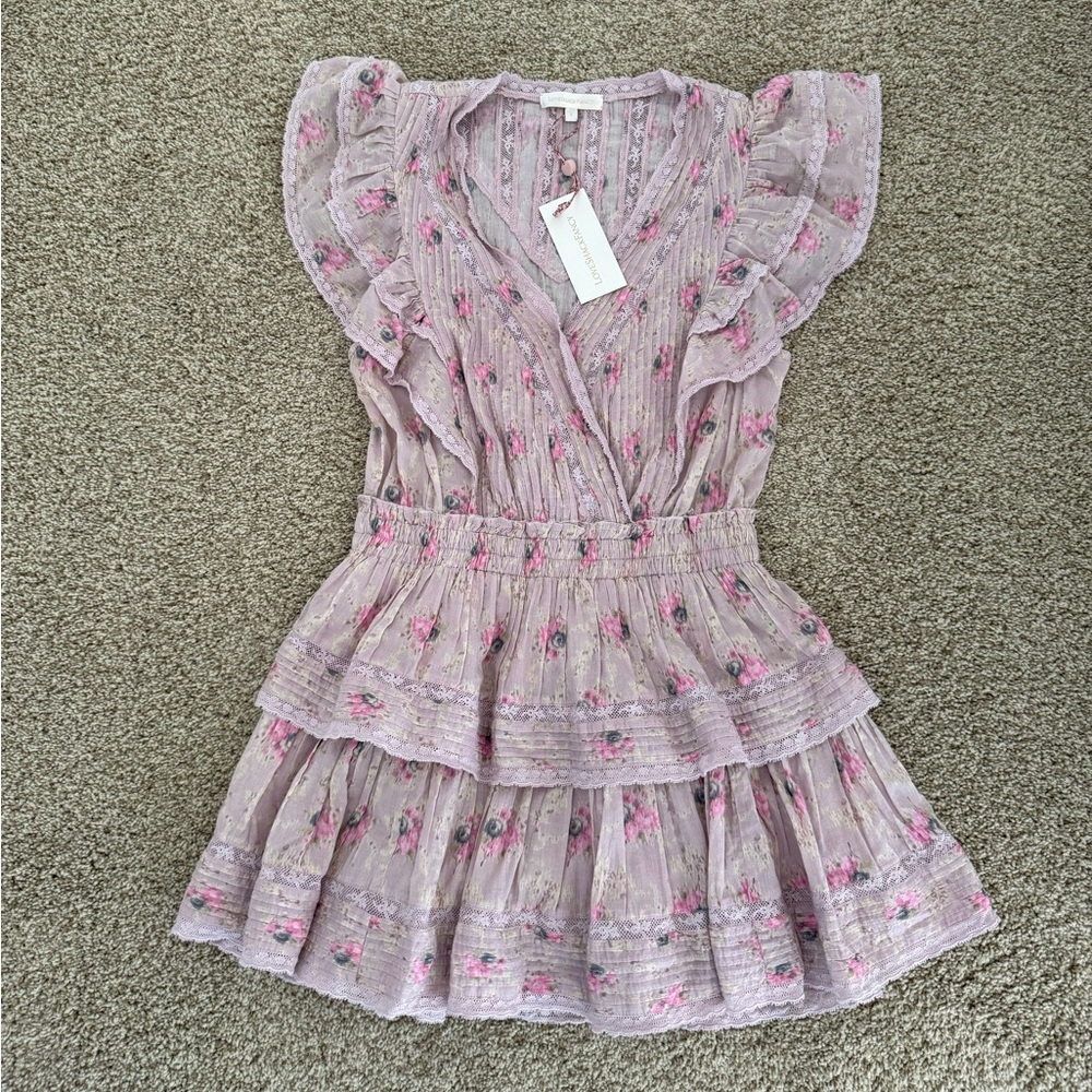 NWT LoveShackFancy Gwen Lace Trim Floral Mini Dress Size S